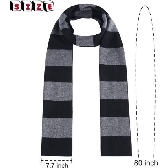 New Scarf for Men,Black and Gray Striped Mens Scarf Winter Halloween Costume - Picture 2 of 7